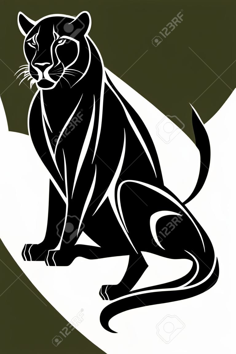 siyah panter tasarım öğesi - büyük kedi vektör anahat oturma