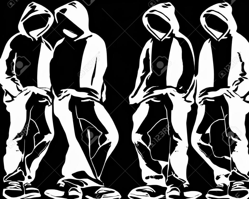 urbaine guy street style - jeune homme portant capuche design noir et blanc vecteur