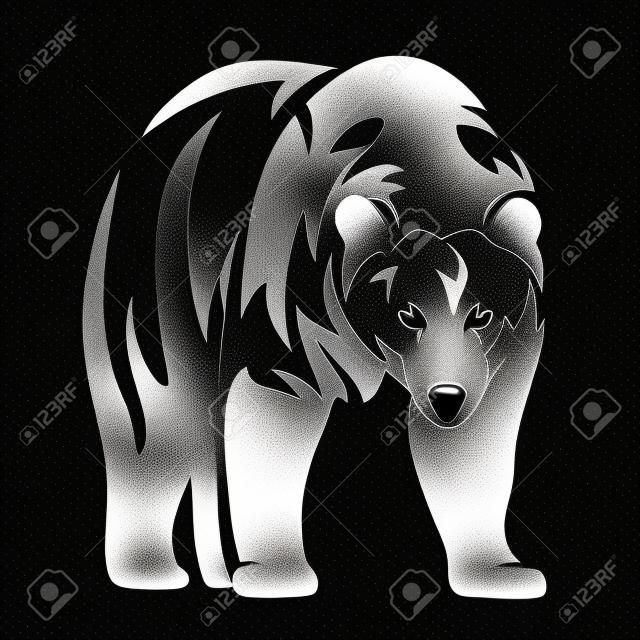 urso preto e branco vector design - esboço monocromático animal em pé