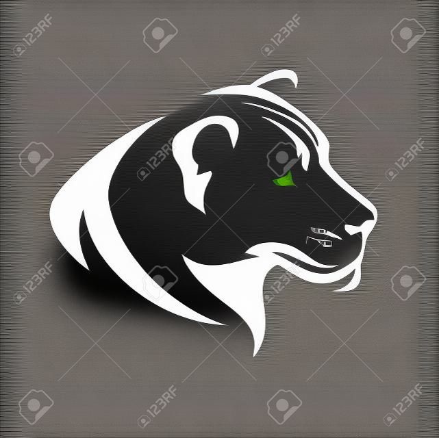 lioness head black and white profile - simple vector design