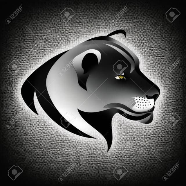 lwica głowy czarno-biały profil - prosta konstrukcja wektor