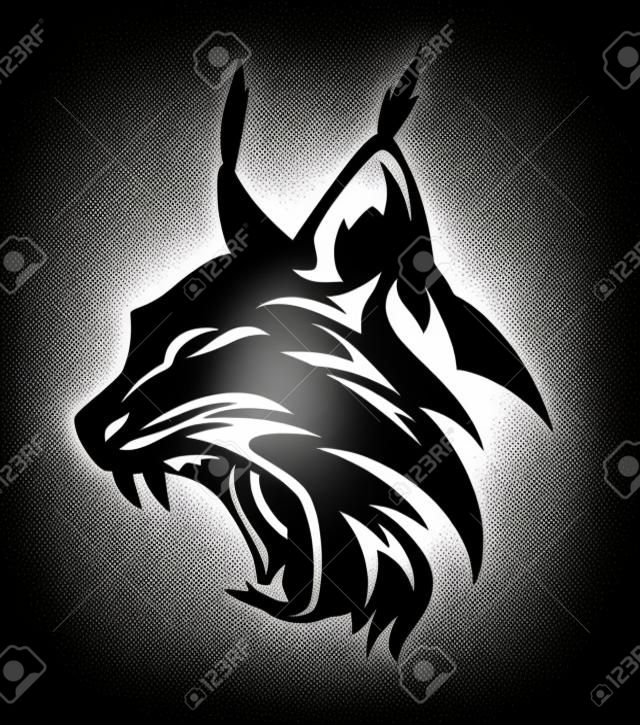 angry lynx head - black and white vector design