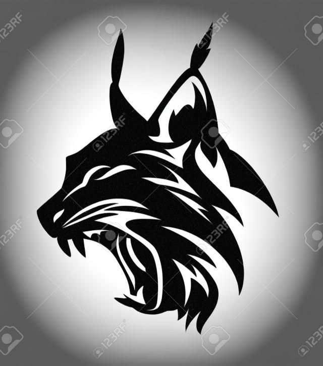 angry lynx head - black and white vector design