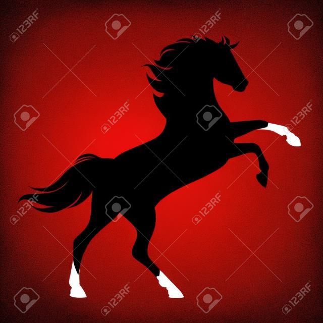 cabré, cheval, vue côté, silhouette - noir, vecteur, mustang, conception