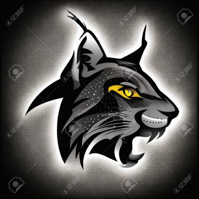 wild roaring lynx head - black and white vector design