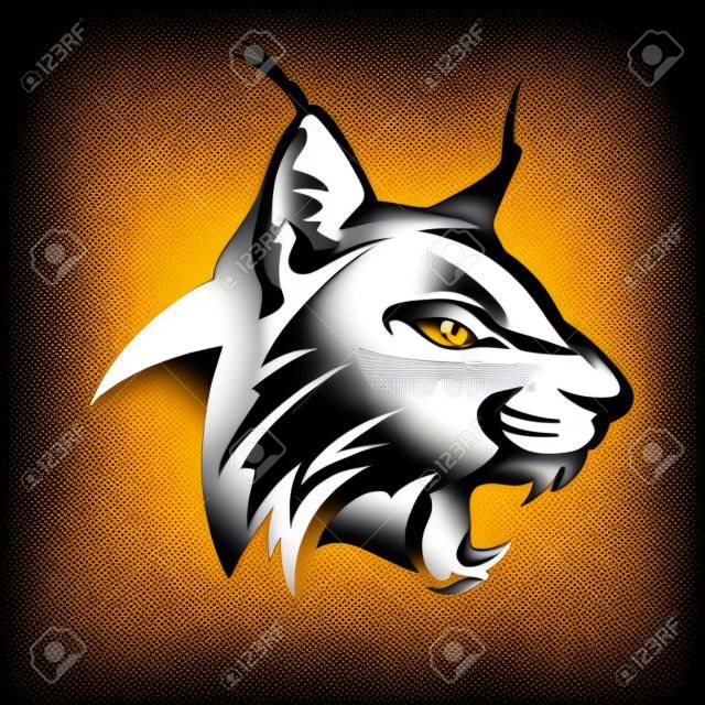 wild roaring lynx head - black and white vector design