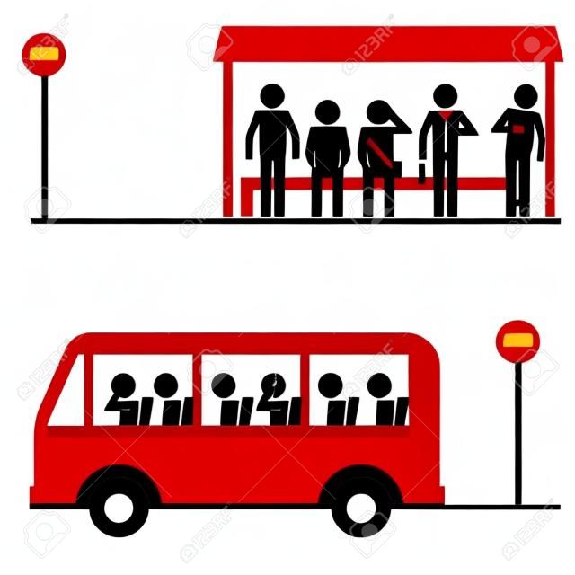 grupo de homens multidão esperando para o ícone do ônibus símbolo símbolo do símbolo pictograma