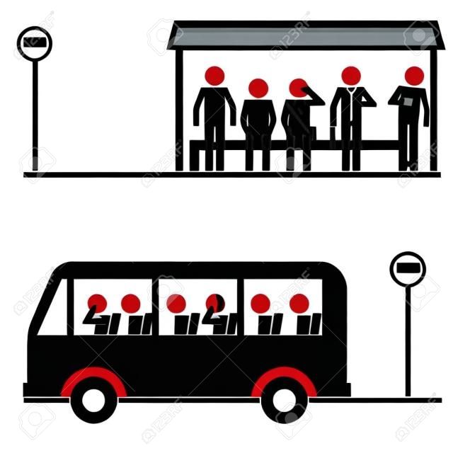 groupe d'hommes Foule attendant le bus icône signe symbole vecteur pictogramme
