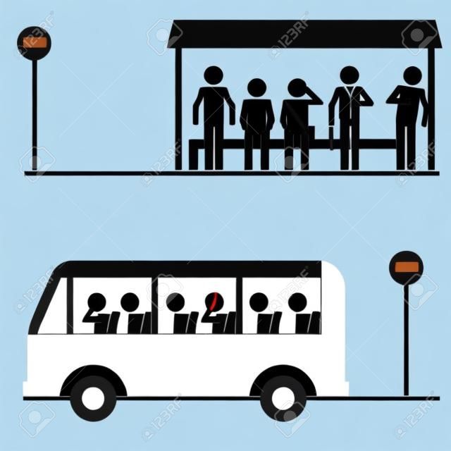grupo de homens multidão esperando para o ícone do ônibus símbolo símbolo do símbolo pictograma