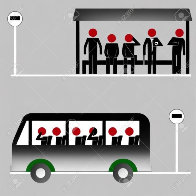 group of men  crowd waiting for bus icon vector sign symbol pictogram