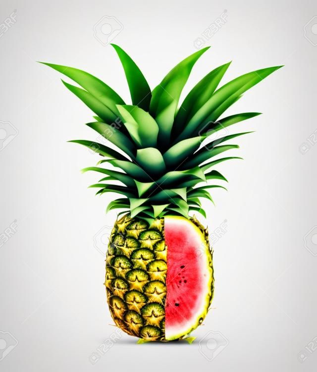 Pineapple with watermelon interior isolated in a white background