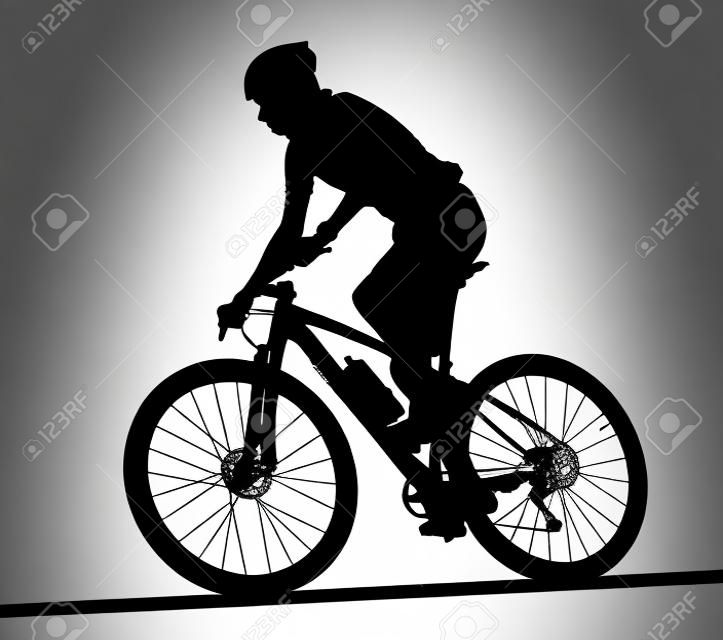 Silhueta de perfil lateral do macho mountain bike racer bicicleta de equitação