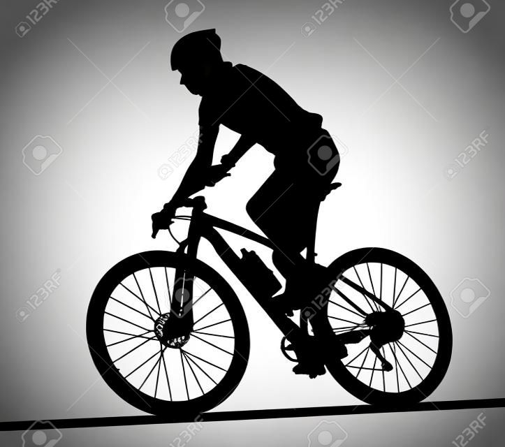 男性マウンテン バイク レーサー乗って自転車の側の姿勢のシルエット