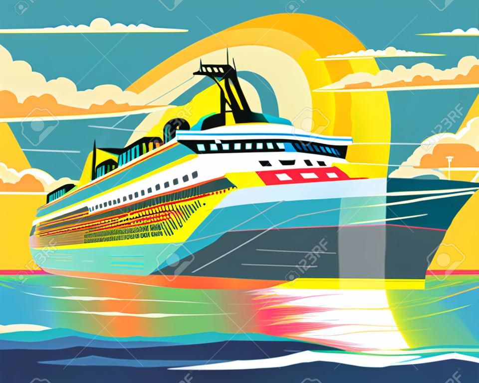 Buntes abstraktes Kunstvektorbild der Urlaubsreiseserie eines Passagierschiffs