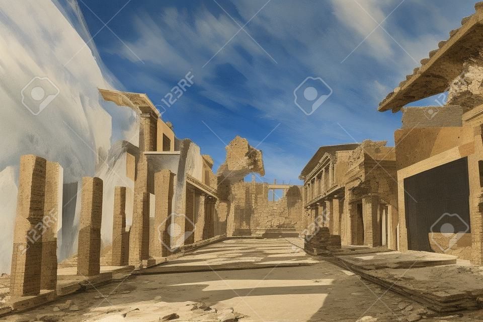 Ruines anciennes d'Herculanum, partiellement excavées et restaurées