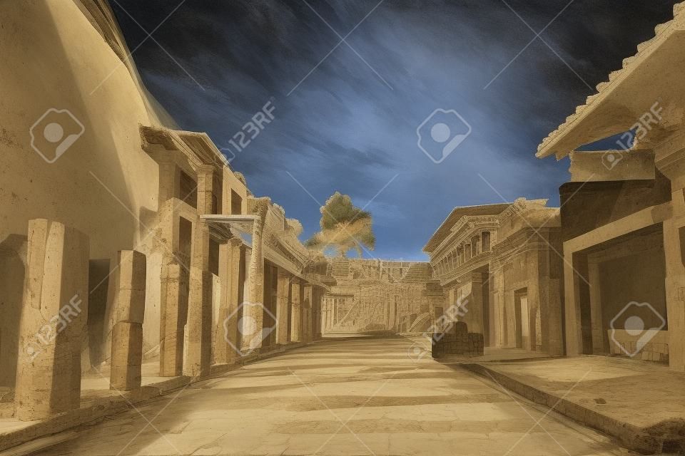 부분 발굴 및 복원 된 Herculaneum의 고대 유적