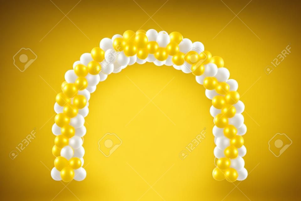 Balloon Archway door Gold Yellow and white, Arches wedding, Balloon Festival design decoration elements with arch floral design isolated on white Background