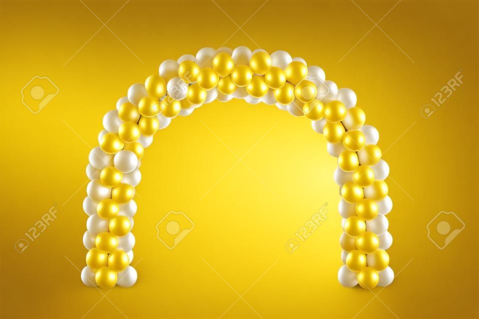 Balloon Archway door Gold Yellow and white, Arches wedding, Balloon Festival design decoration elements with arch floral design isolated on white Background