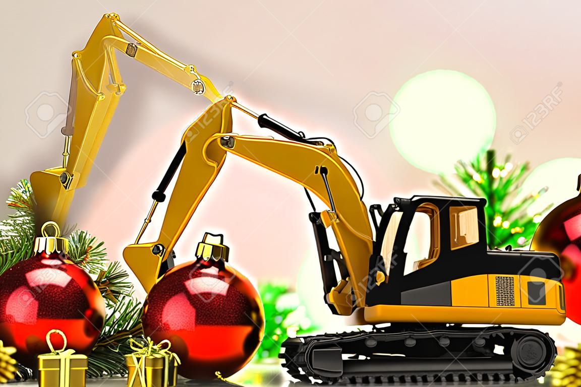 圣诞装饰和挖掘机模型节日庆祝新年