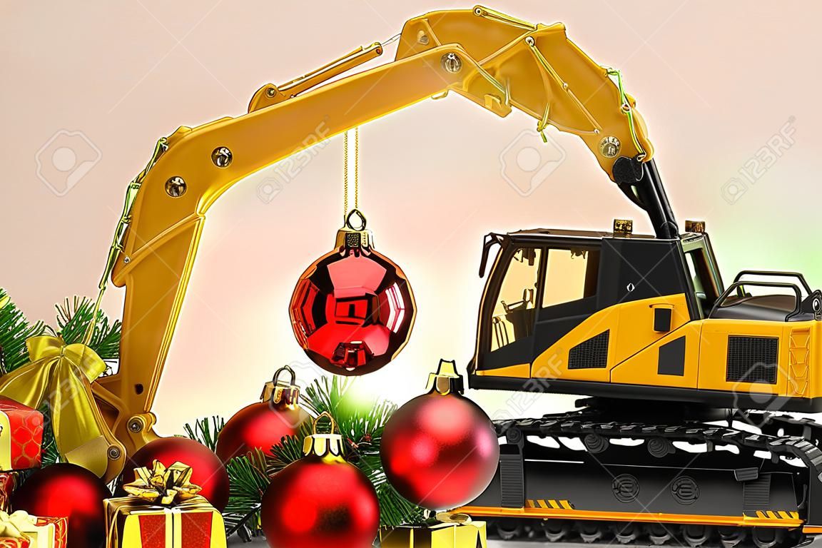 圣诞装饰和挖掘机模型节日庆祝新年