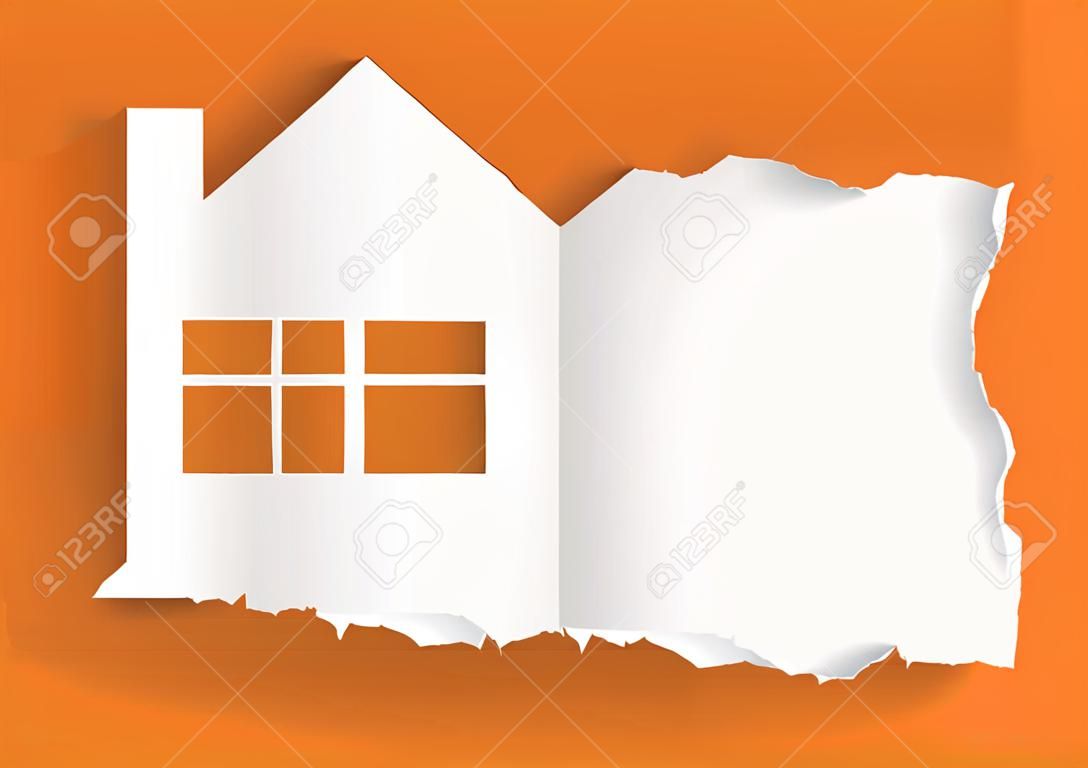 House for sale advertisement template.  Illustration of ripped paper paper house symbol with place for your text or image.  Vector available.