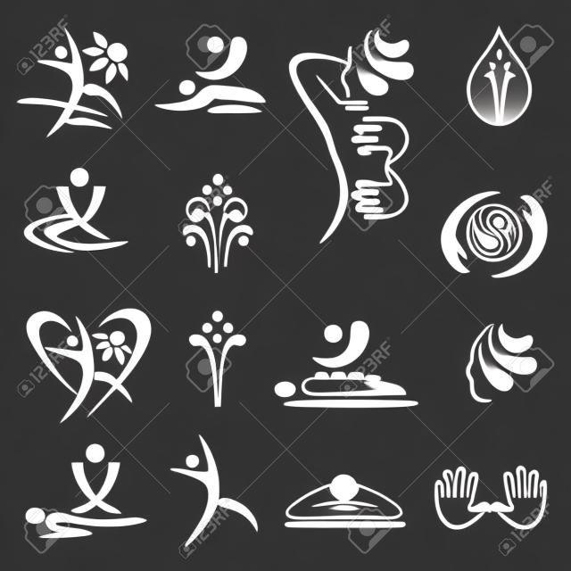 Spa massage icons. Set of black icons of spa and massage. Vector available.