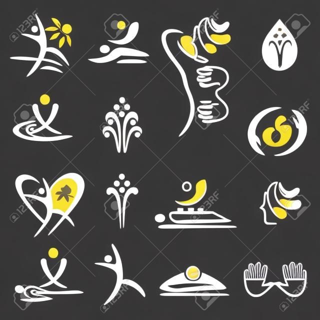 Spa-Massage-Symbole. Set von schwarzen Icons von Spa und Massage. Vector verfügbar.