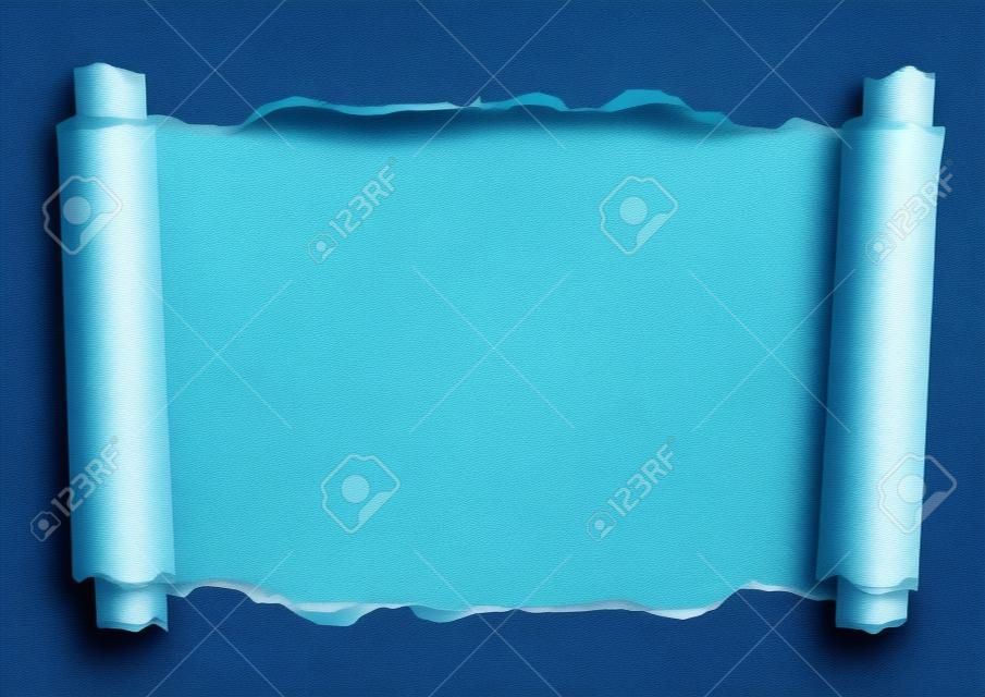 Yırtık rulo kağıt arka plan. Resim veya metin için yer ile mavi Torn haddelenmiş kağıt İllüstrasyon.