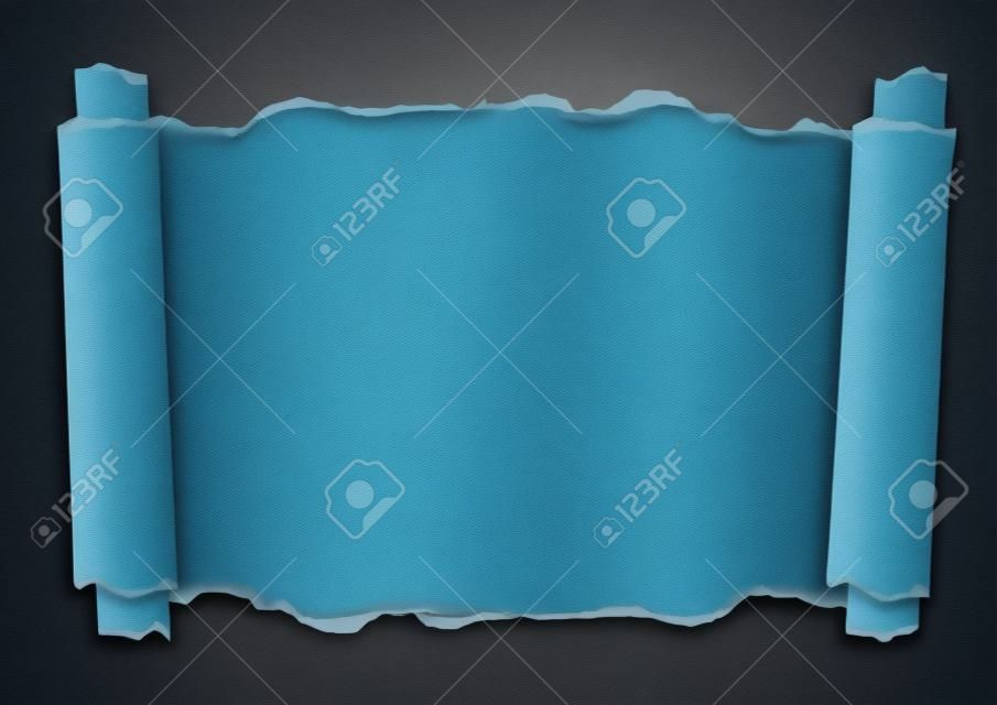 Zerrissenes Papier gerollt Hintergrund. Illustration der blauen Heftiges gerolltes Papier mit Platz für Ihr Bild oder Text.
