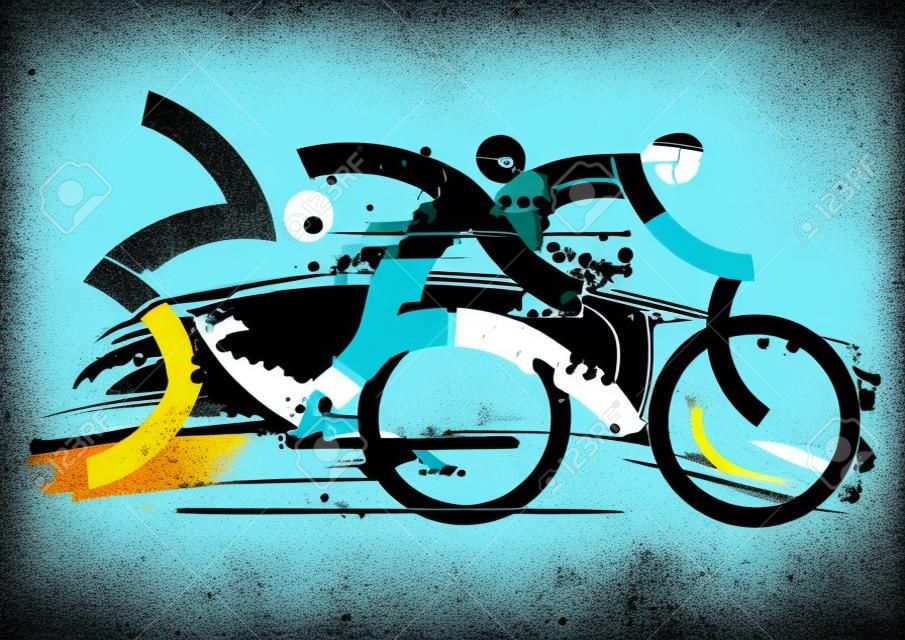 Wyścig triathlonowy expresiv stylizowany. expresiv stylizowane ilustracja trzech sportowców triathlon na tle grunge. dostępny wektor.