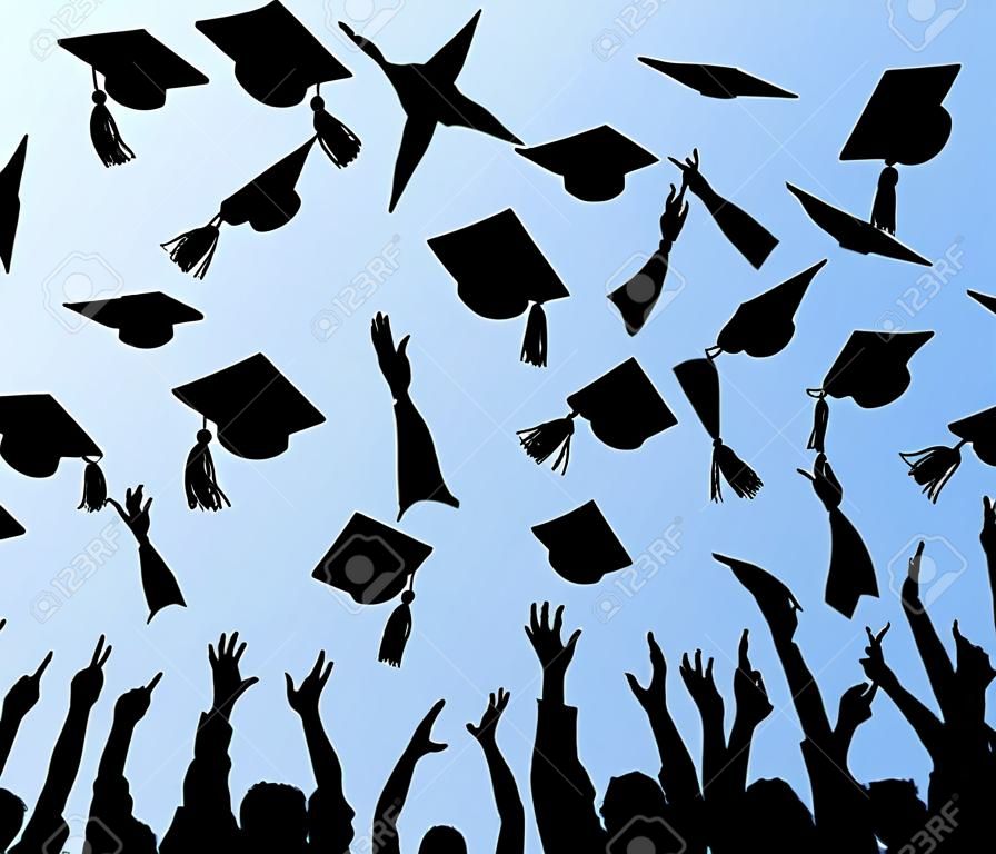 畢業-畢業生在空中扔砂漿板