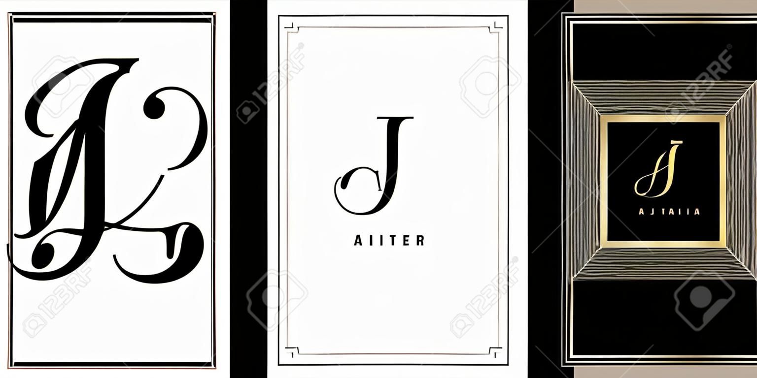 Lettera iniziale AJ o AI e nome grafico, monogramma AJ o AI, per sposi simbolici, società e icone aziendali, con due varianti di colori di sfondi isolati.