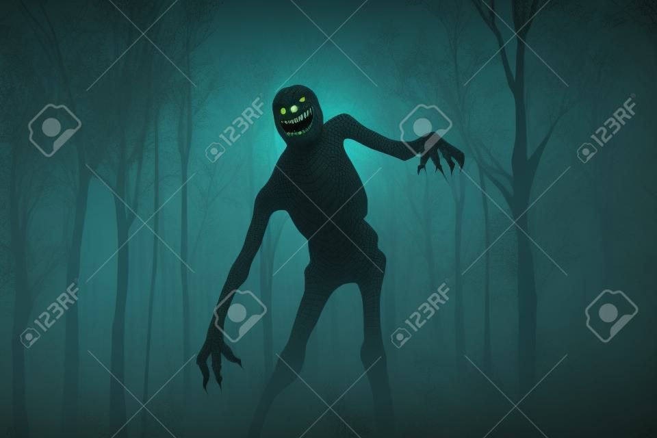 3d illustration of Scary monster out from the wood