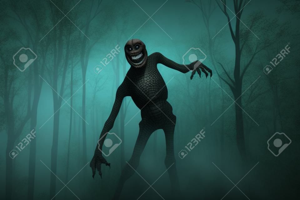 3d illustration of Scary monster out from the wood