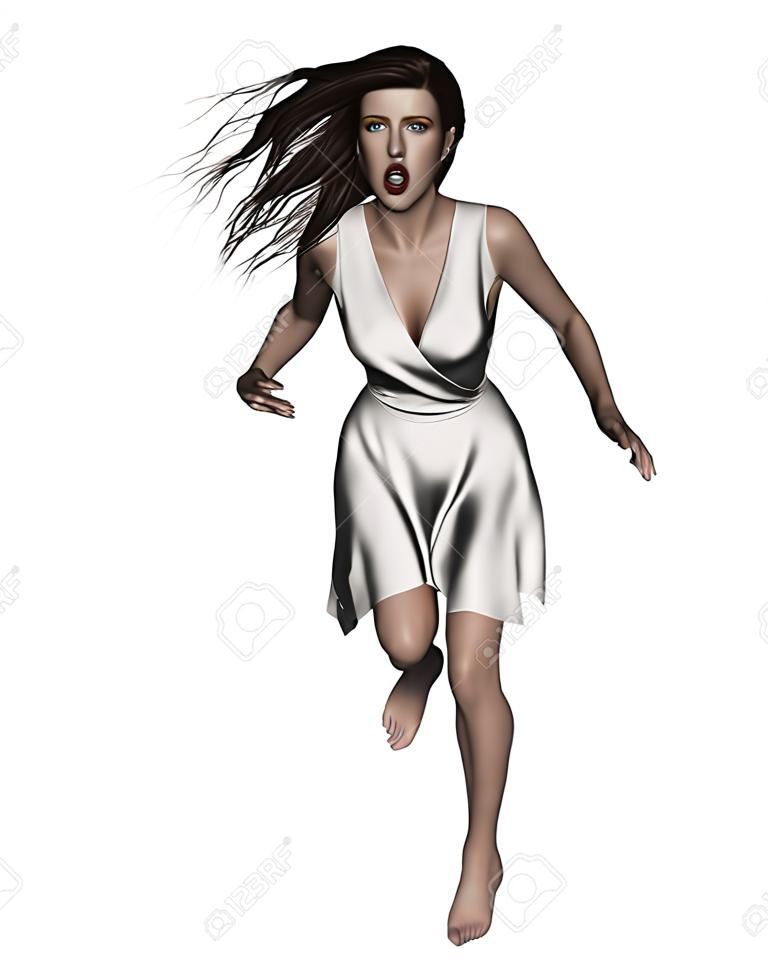 3d illustratie van bange vrouw wegrennen, Concept en ideeën achtergrond voor boek cover of horror film poster