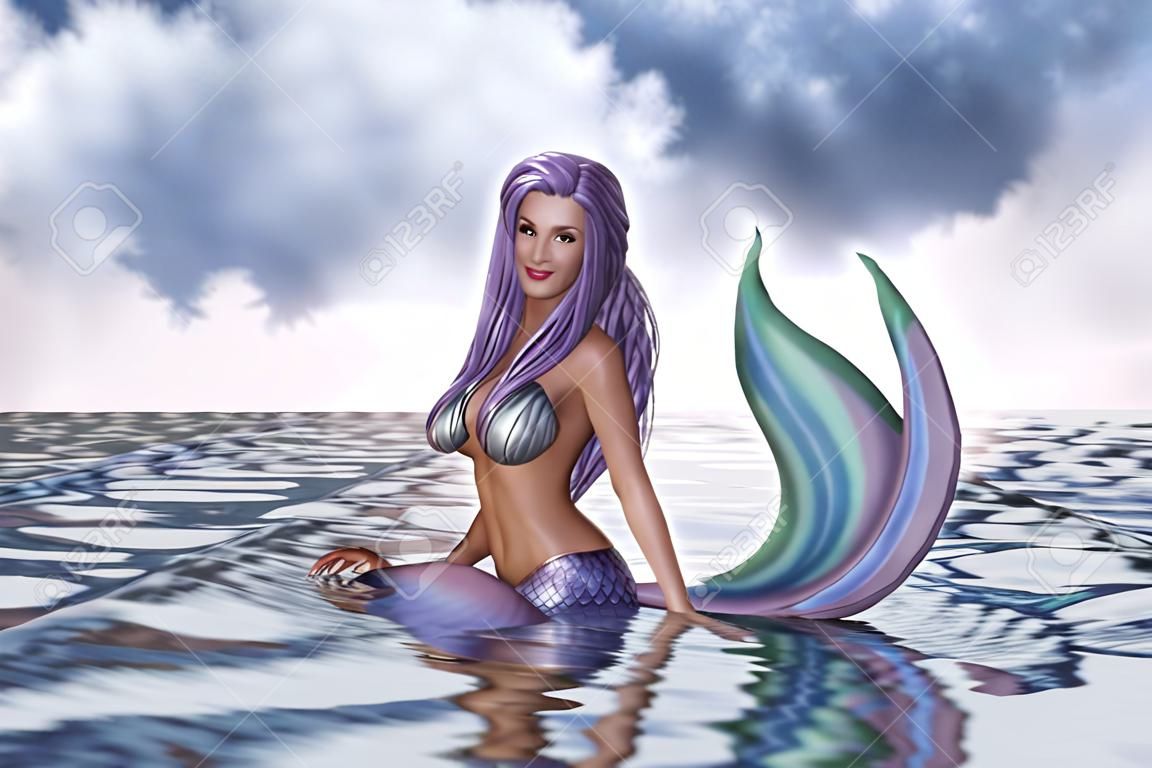 3d Fantasy Meerjungfrau im mythischen Meer, Fantasy Märchen einer Meeresnymphe, 3d Illustration für Buchcover oder Buchillustration