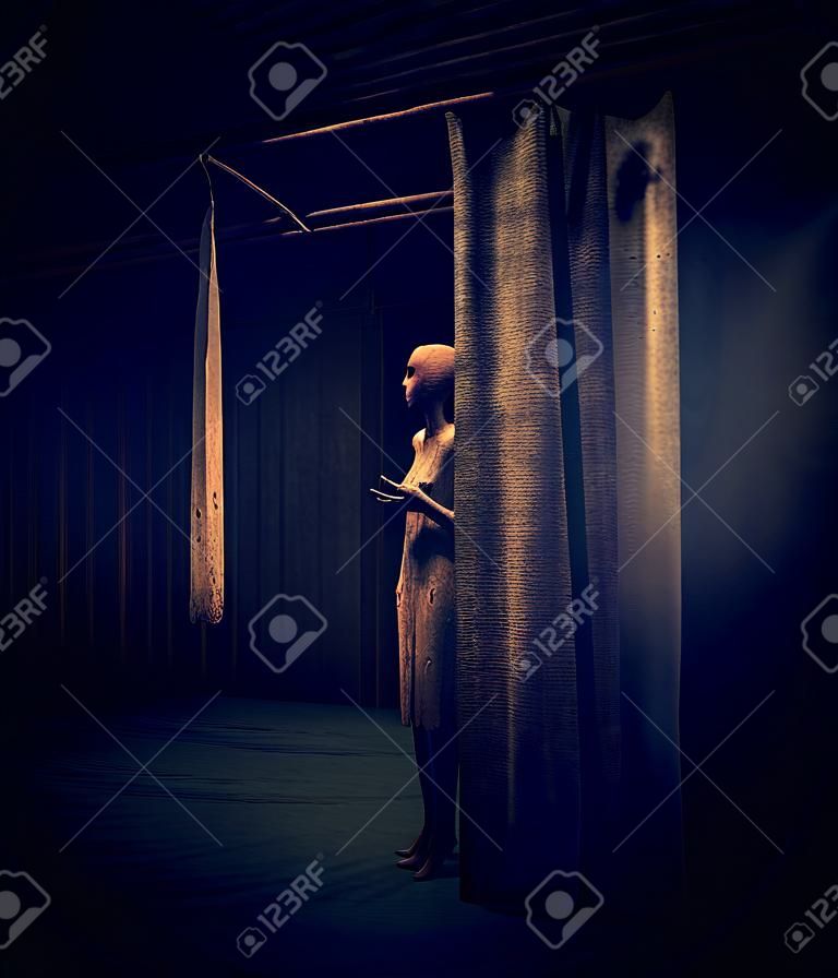 Ghost woman in abandoned building,3d illustration