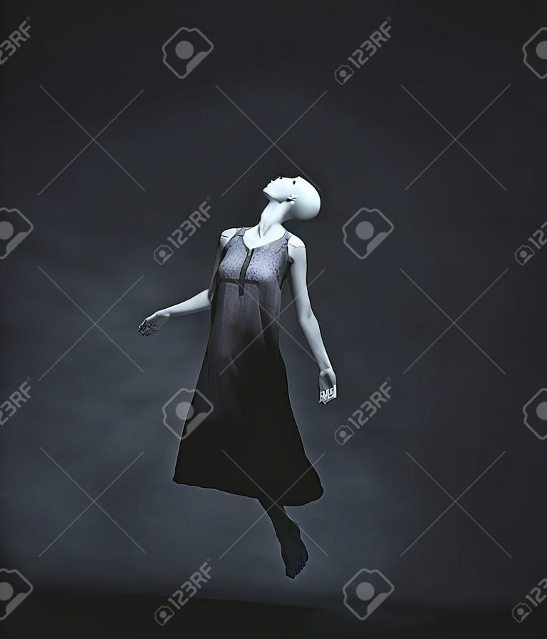 Mujer fantasma flotando, render 3d
