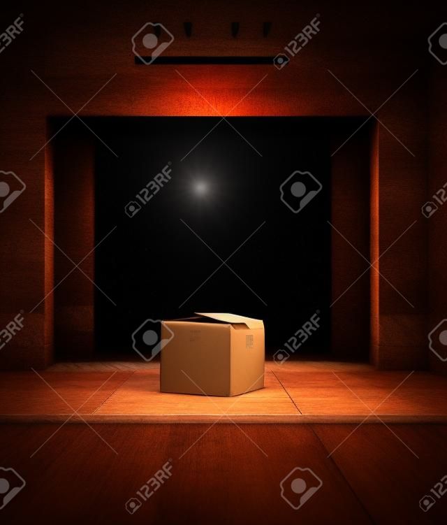 An old cardboard box in the dark,3d rendering