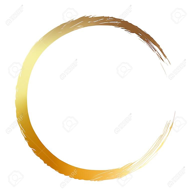 cornice del cerchio dorato, cerchio dorato disegnato a mano, isolato su uno sfondo bianco.