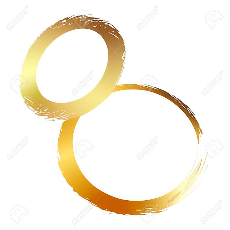 cornice del cerchio dorato, cerchio dorato disegnato a mano, isolato su uno sfondo bianco.