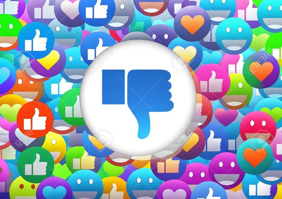 unlike or thumb down emoticon social media background