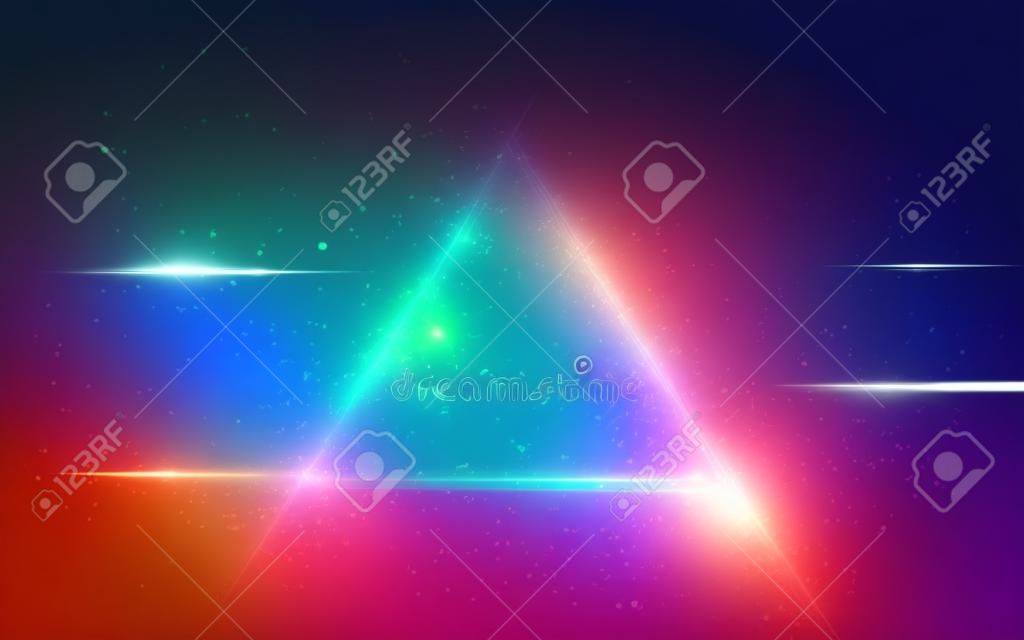 三角形の背景を抽象化、光の粒子の効果。ベクトルの図。