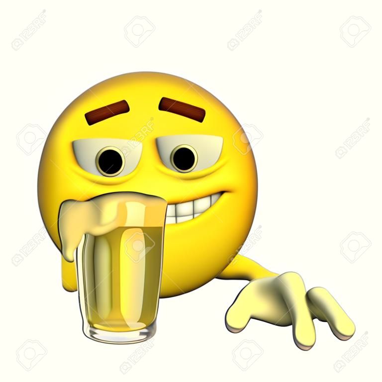 Illusztráció egy sárga emoticon kezében egy pohár sört elszigetelt fehér alapon