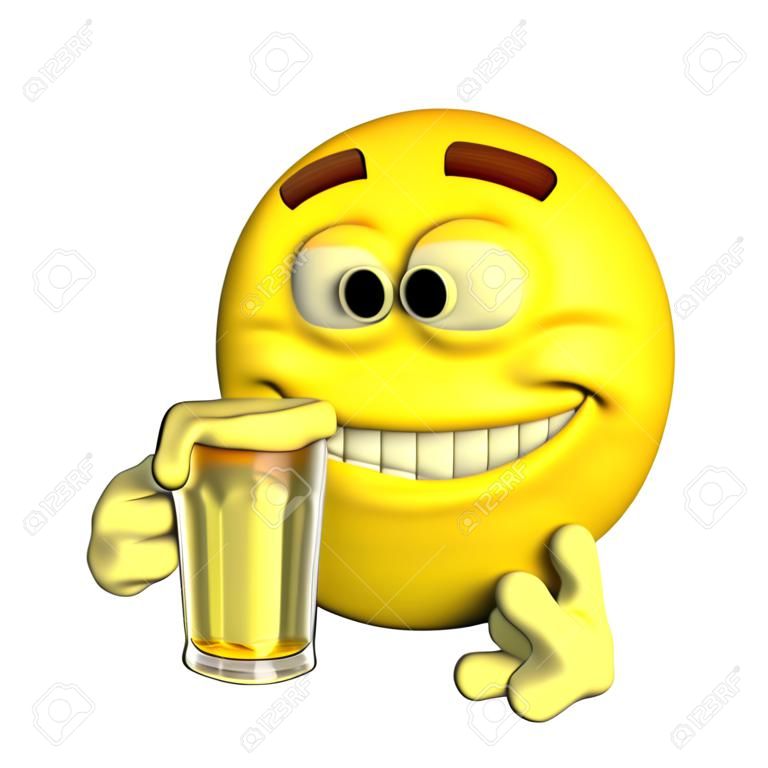 Illusztráció egy sárga emoticon kezében egy pohár sört elszigetelt fehér alapon