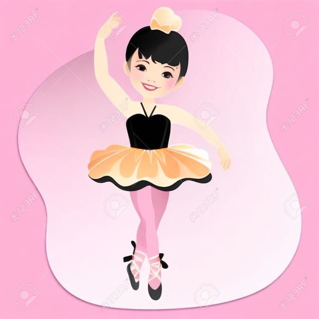Little cute girl dancing ballerina in dress and pointe shoes. illustration, vector