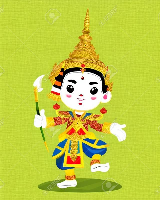 Cute style character of traditional Thai performer Khon man cartoon illustration