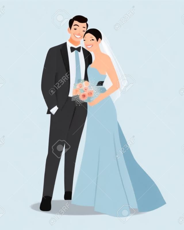 Flache Hochzeitspaar-Cartoon-Illustration