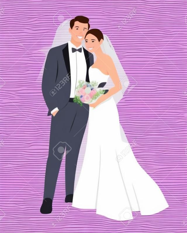 Flache Hochzeitspaar-Cartoon-Illustration