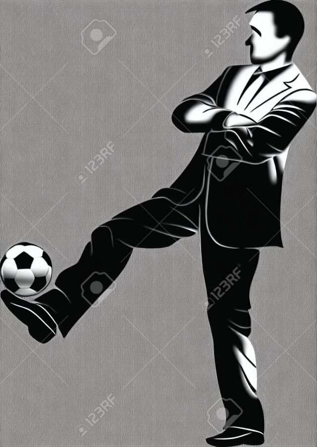 Entraîneur de football avec le ballon. Vector silhouette sur blanc